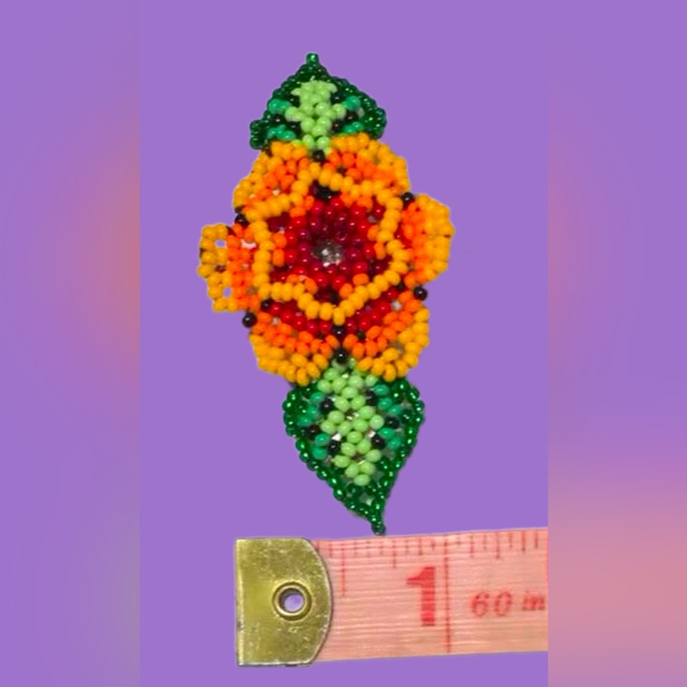 GrandmaMias Fiery Blooming Marigold Glass Seed Beaded French Hair Clip - Picture 3 of 7